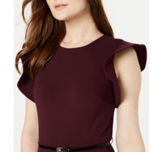 Calvin Klein Burgundy Ruffle  Wide Leg Jumpsuit 2